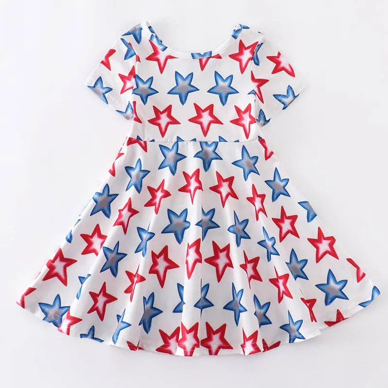 NEW AnnLoren - Girls 7 4th of July Patriotic Stars Red White & Blue Dress
