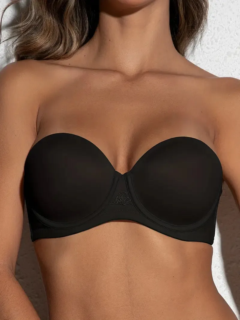 NEW Strapless Bandeau Bra, Comfy & Simple Push Up Everyday Bra, Women's Lingerie & Underwear, Black, 34C - Retails $159