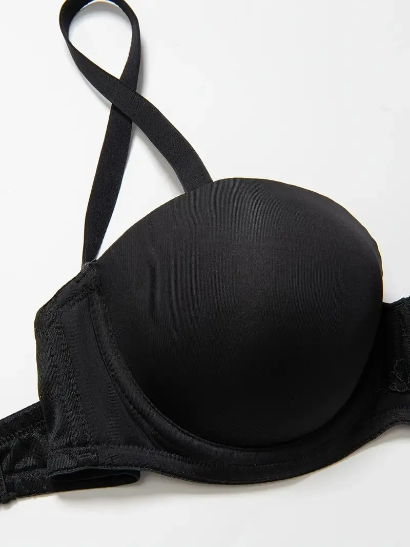 NEW Strapless Bandeau Bra, Comfy & Simple Push Up Everyday Bra, Women's Lingerie & Underwear, Black, 34C - Retails $159