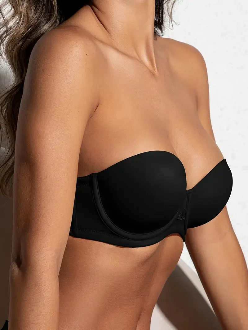 NEW Strapless Bandeau Bra, Comfy & Simple Push Up Everyday Bra, Women's Lingerie & Underwear, Black, 34C - Retails $159
