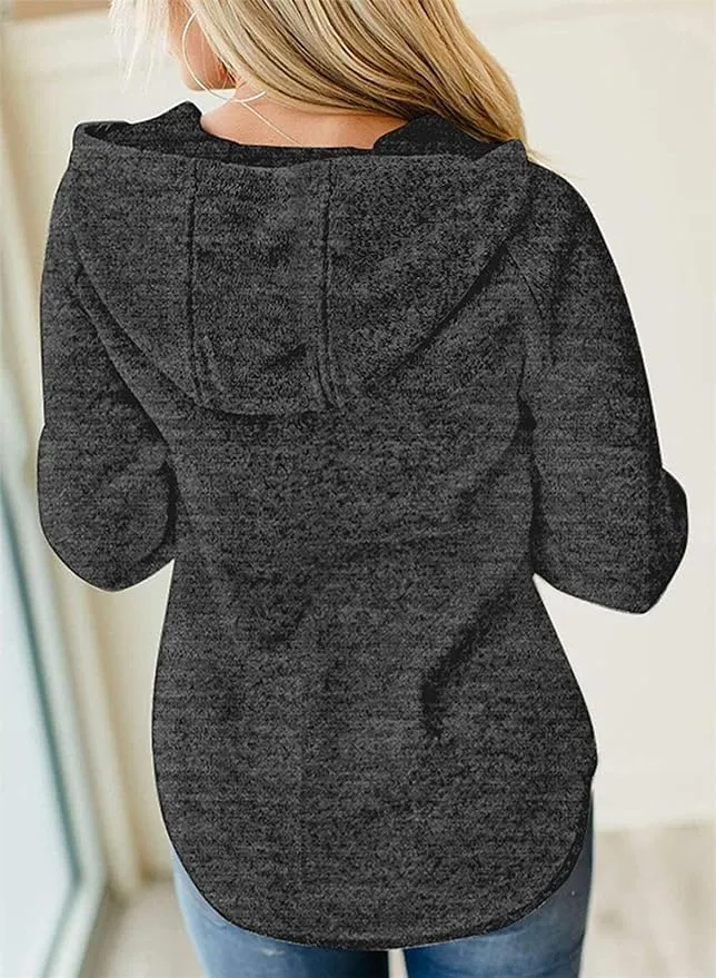 New Womens Long Sleeve Casual Pullover Drawstring Hoodie with Pocket Yellowstone Graphic Print Grey/Black Sz L!