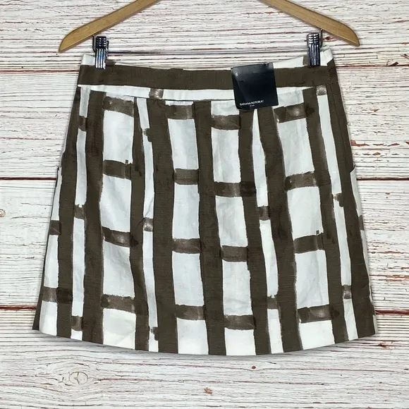 NWT Banana Republic Factory White and Brown Wrap Skirt Sz 6