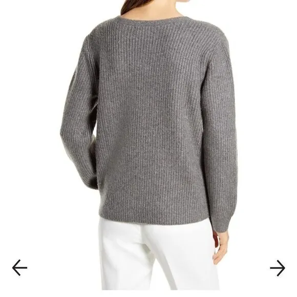 💼NWT Halogen Super Soft Balloon Sleeve Sweater Vneck Heather Gray Size XL