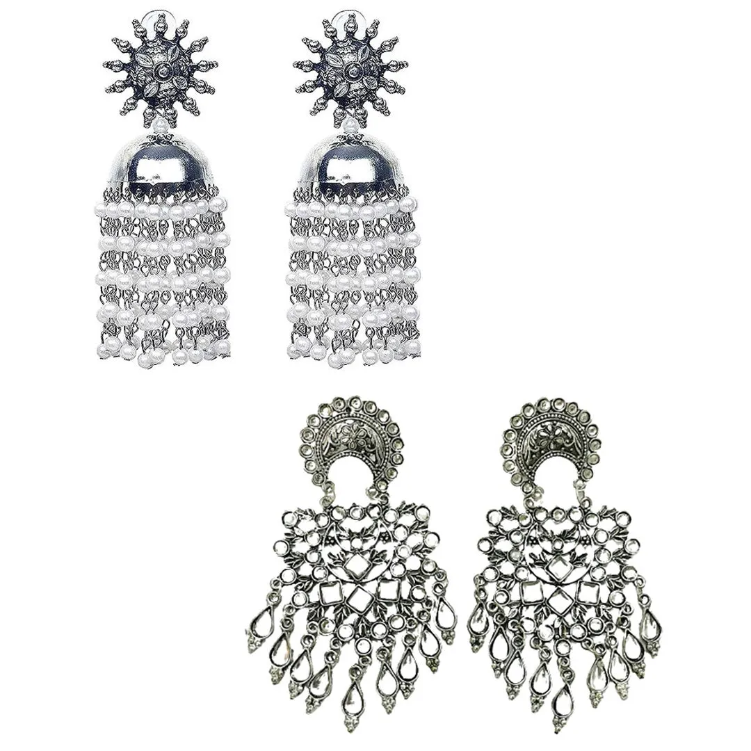 Pack of 2 Chandelier Pearl And Kundan Dangle Earrings