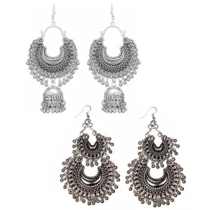 Pack of 2 Double Layer Silver Chandbali Jhumki