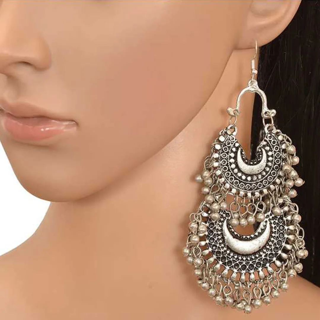 Pack of 2 Double Layer Silver Chandbali Jhumki