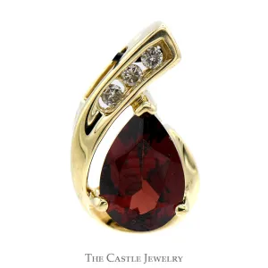 Pear Shaped Garnet and Diamond Pendant in 10k Yellow Gold