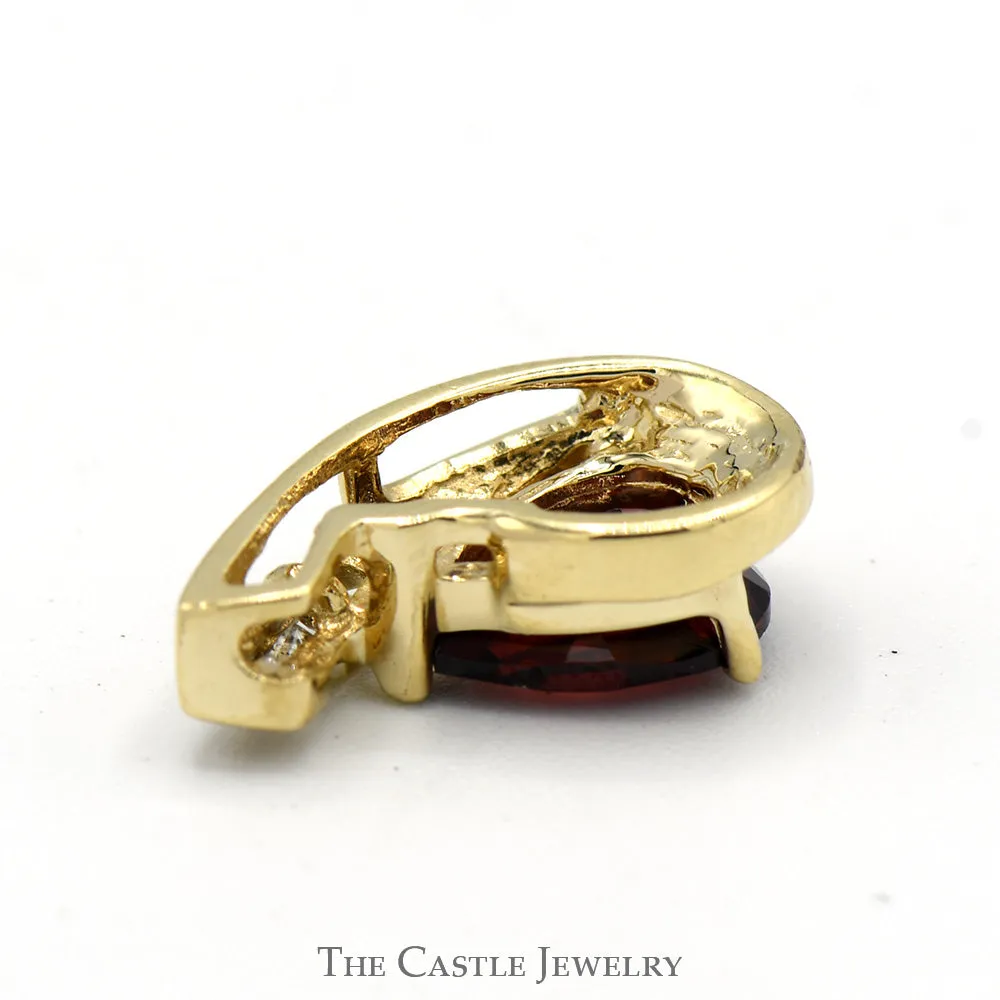 Pear Shaped Garnet and Diamond Pendant in 10k Yellow Gold