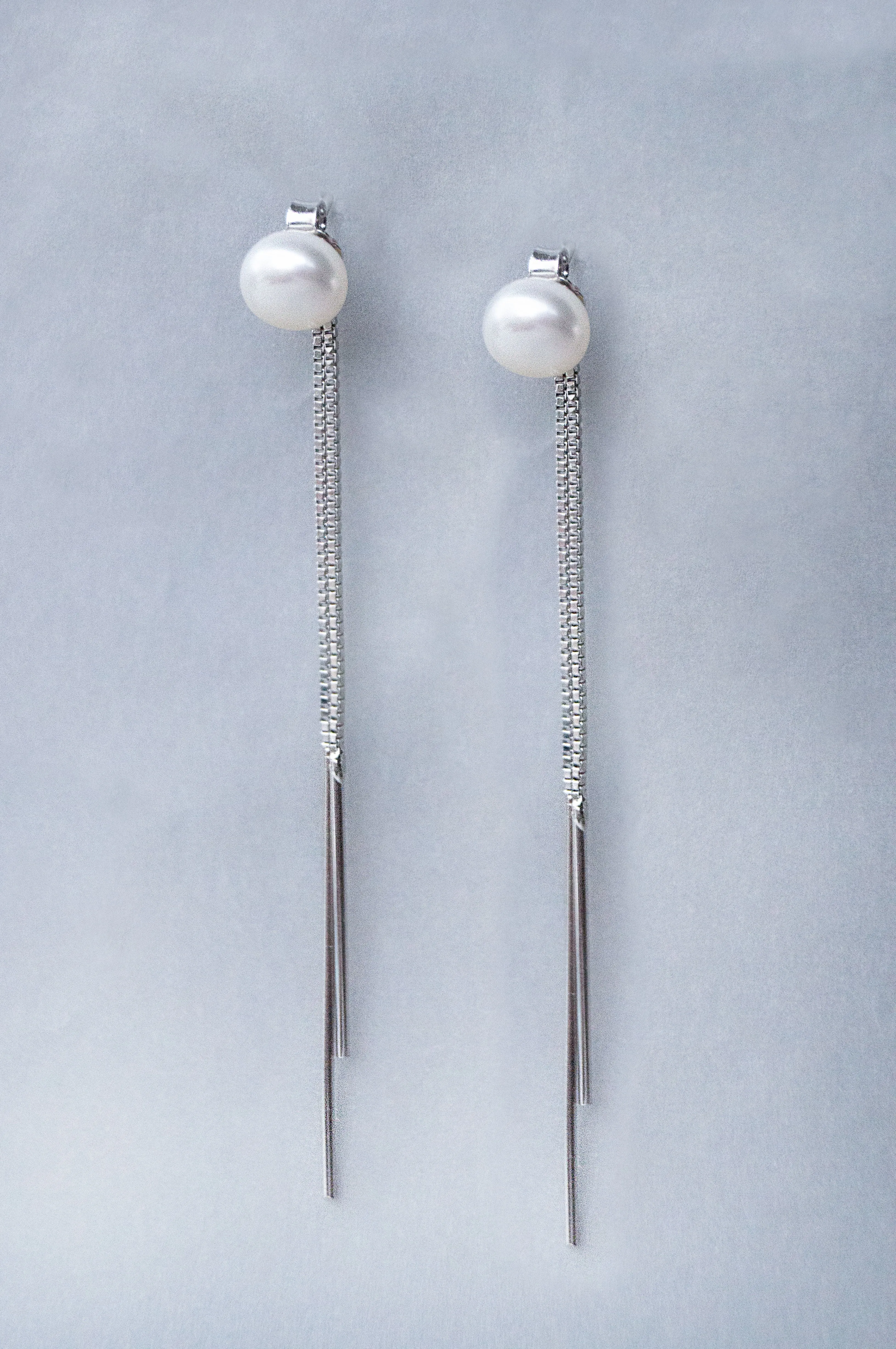 Pearly Chain Sterling Silver Dangler Earrings