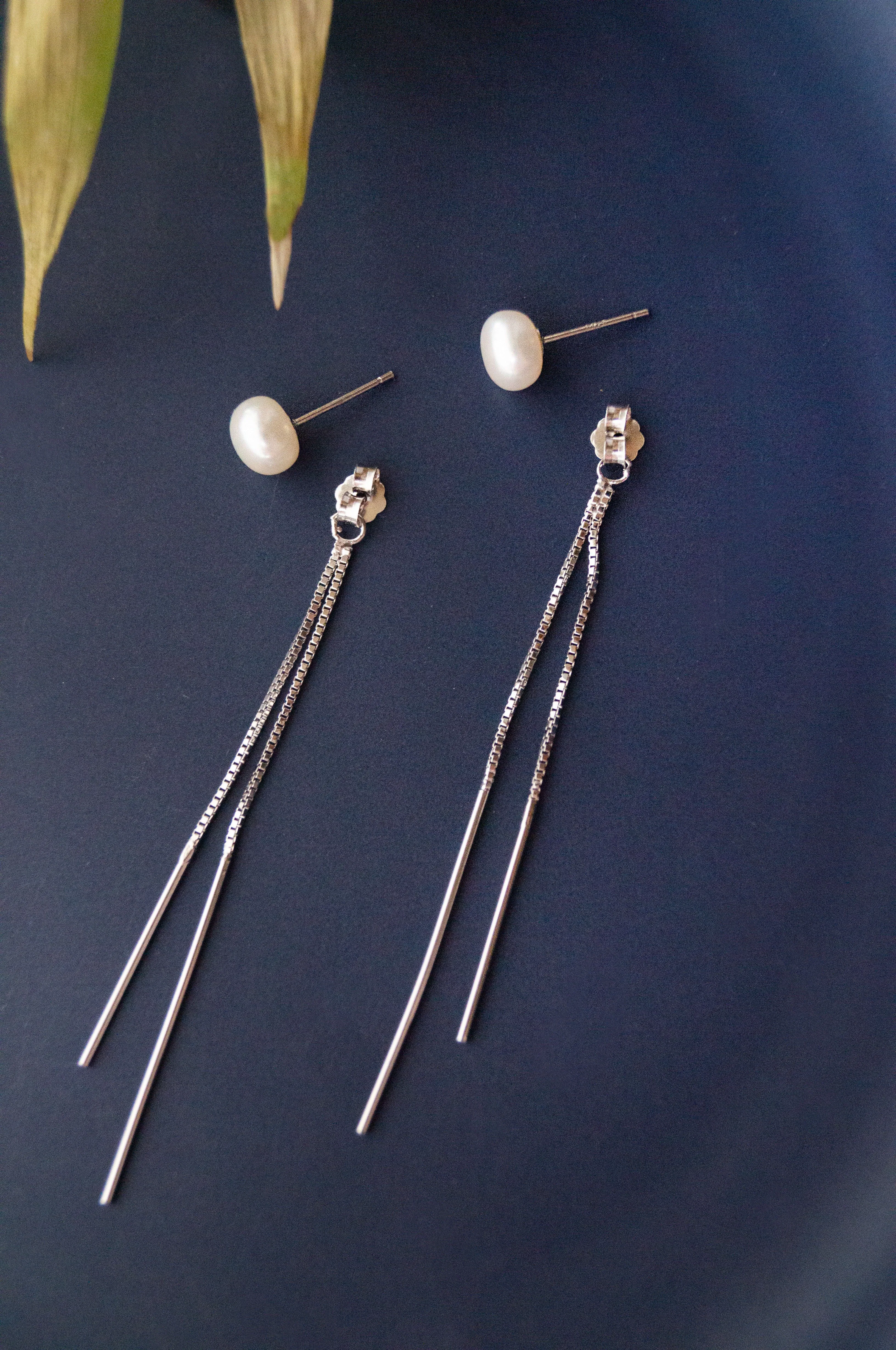 Pearly Chain Sterling Silver Dangler Earrings