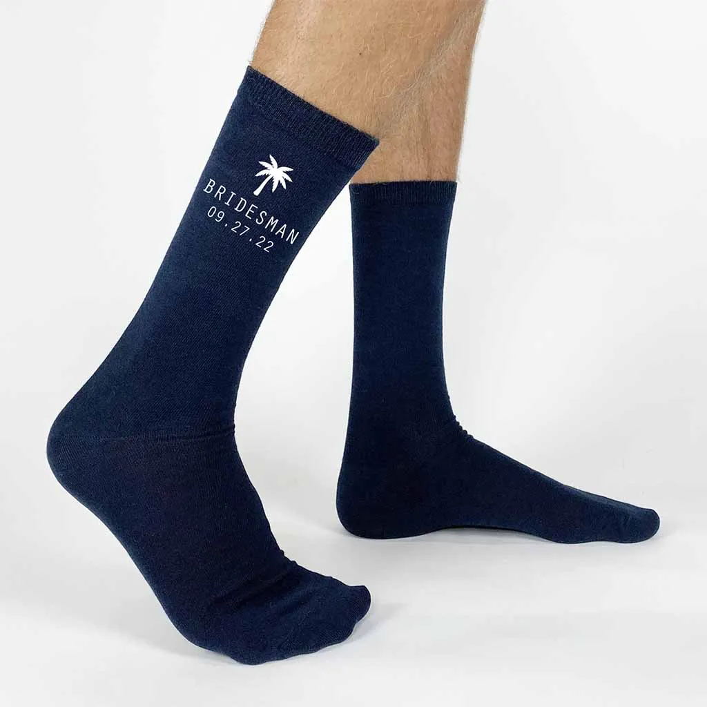 Personalized Palm Tree Wedding Socks for the Wedding Party