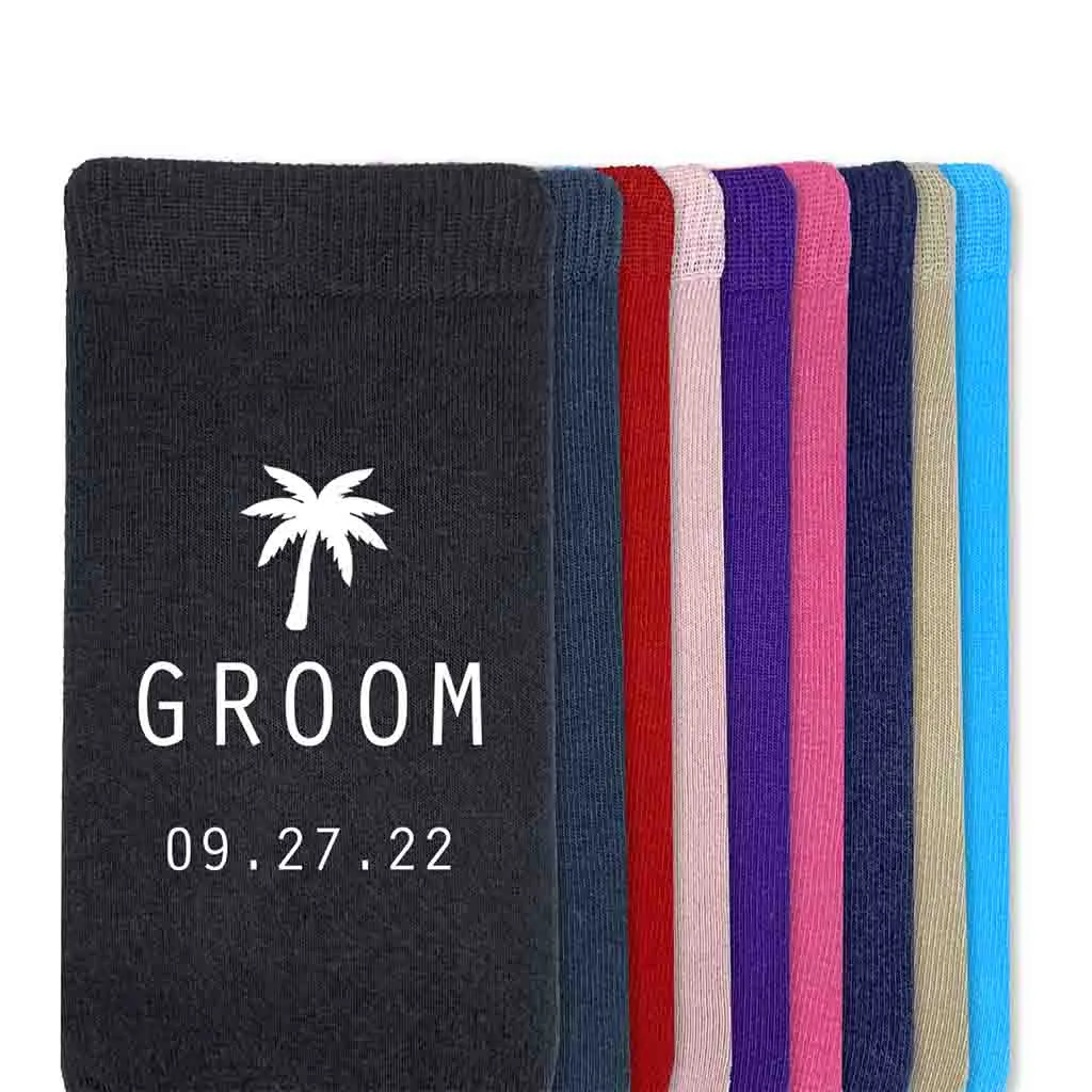 Personalized Palm Tree Wedding Socks for the Wedding Party