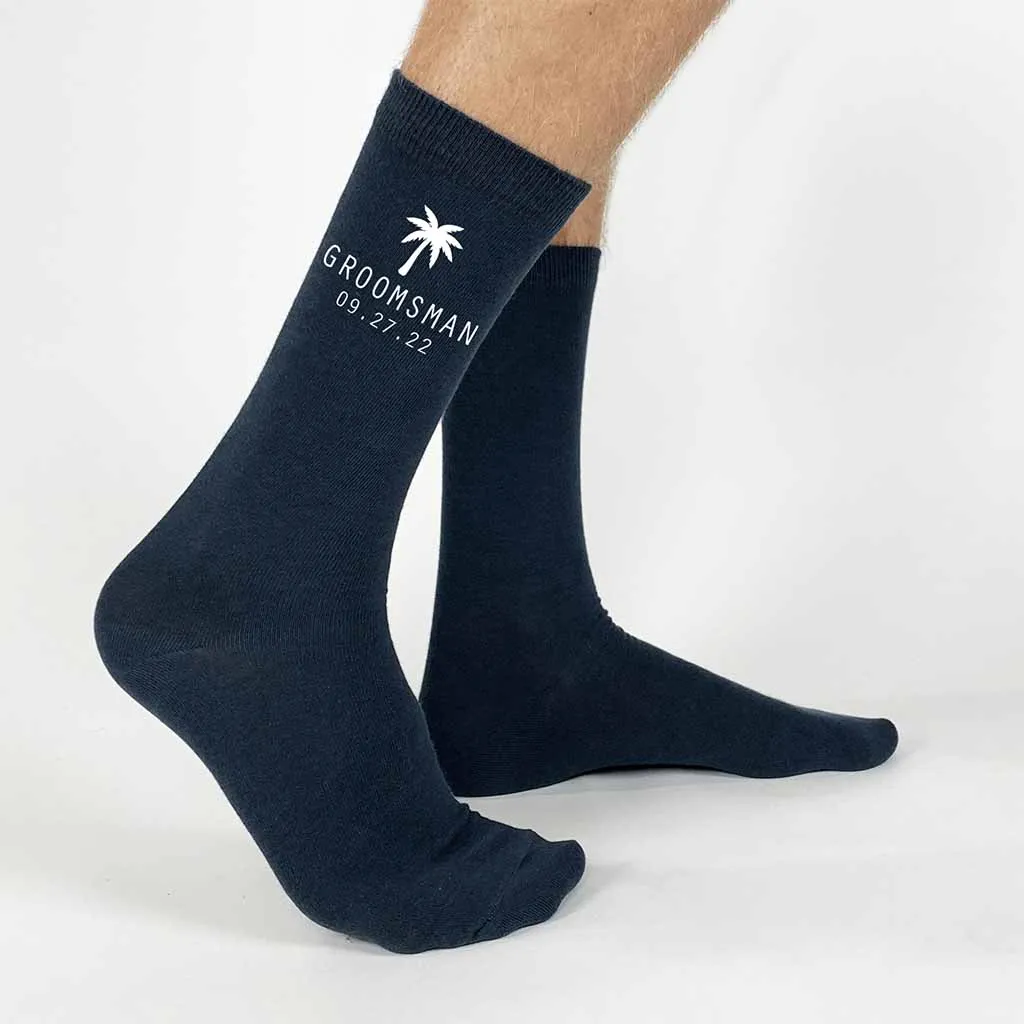 Personalized Palm Tree Wedding Socks for the Wedding Party