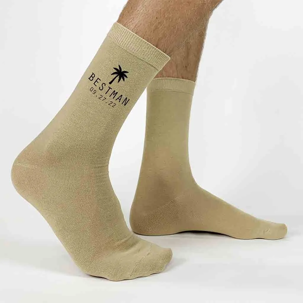Personalized Palm Tree Wedding Socks for the Wedding Party