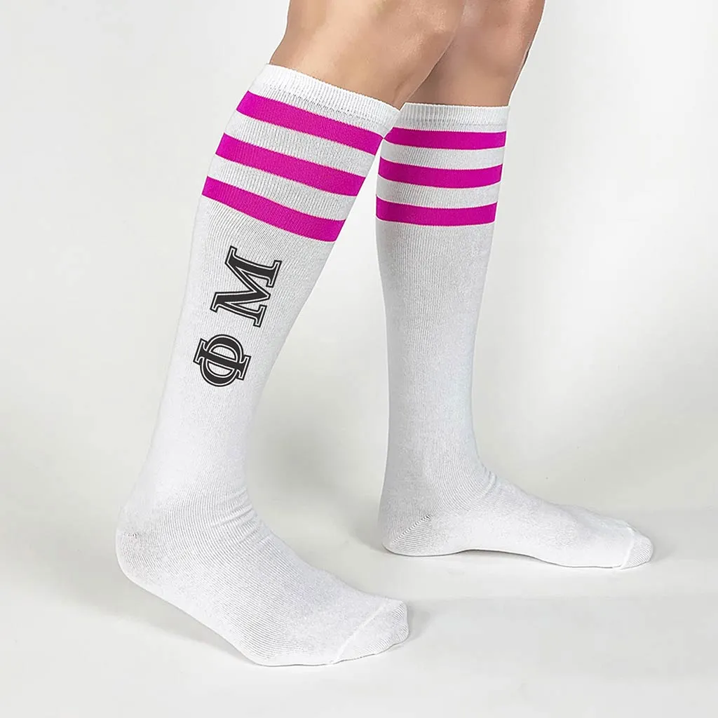 Phi Mu Printed Striped Knee High Socks