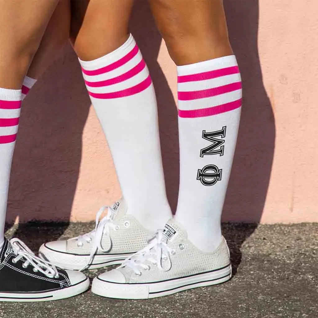 Phi Mu Printed Striped Knee High Socks