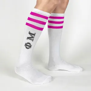 Phi Mu Printed Striped Knee High Socks