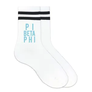 Pi Beta Phi in Sorority Color on Striped Crew Socks