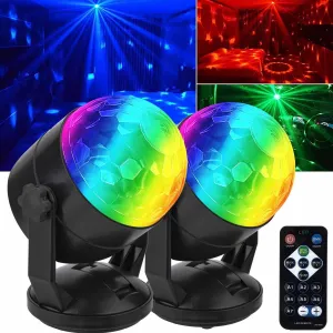 Portable Sound Activated Party Lights, USB Plug in, RBG Disco Ball, Remote Control Battery Powered [Pack of 2] - new but open scruffy box, on/off switch wrong way round on is off