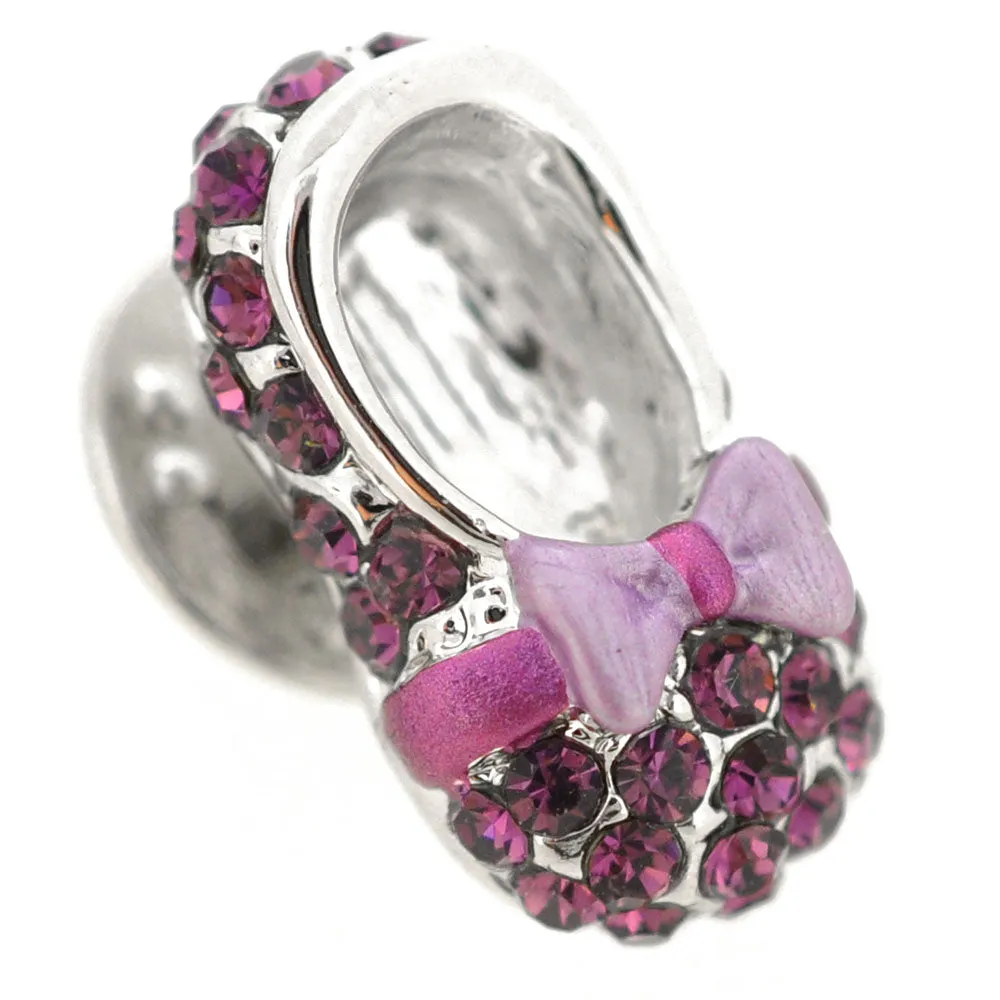 Purple Bow Flat Crystal Shoes Brooch Pin