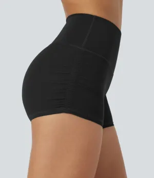 QuickDry SoCinched High-Waisted Tummy Control Ruched Running Biker Shorts – 2.5”