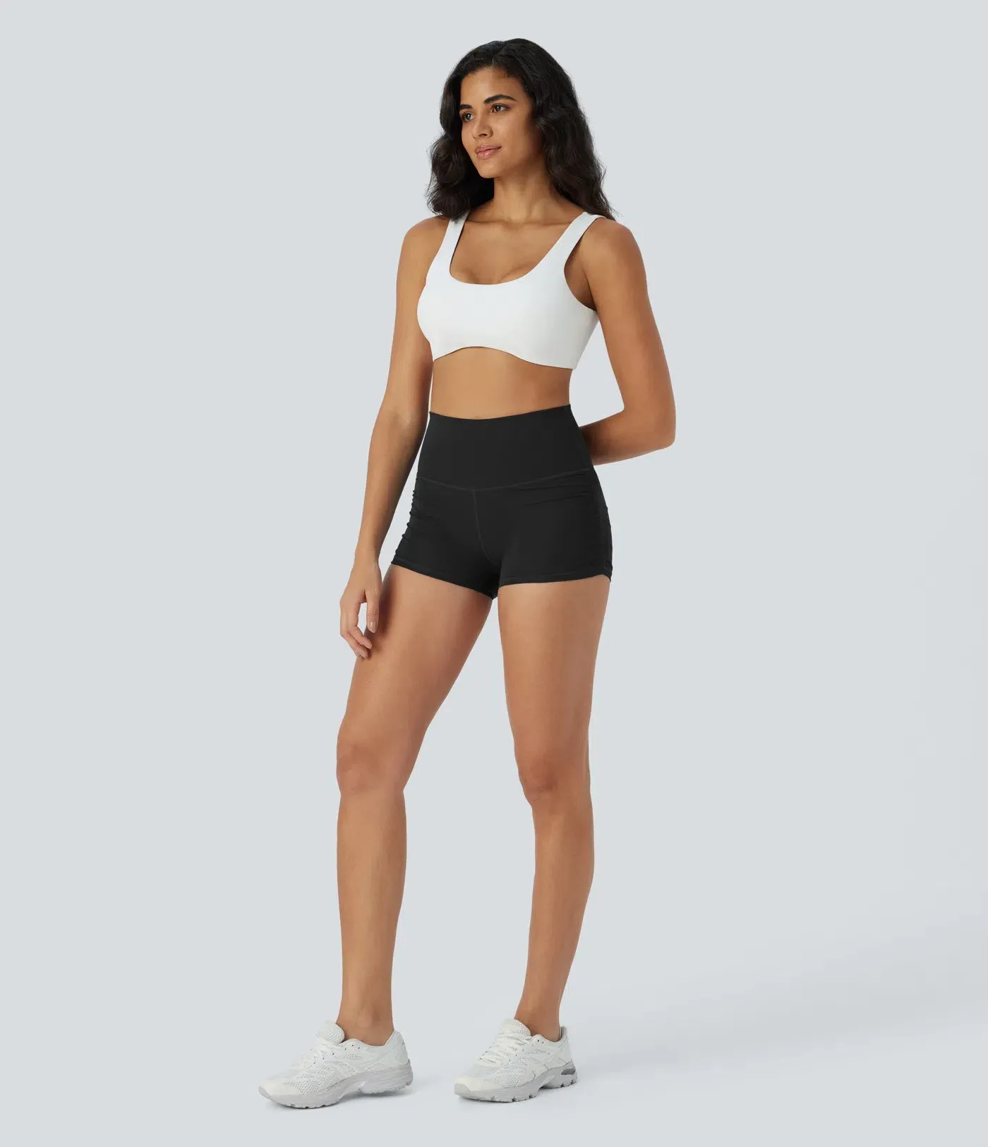 QuickDry SoCinched High-Waisted Tummy Control Ruched Running Biker Shorts – 2.5”