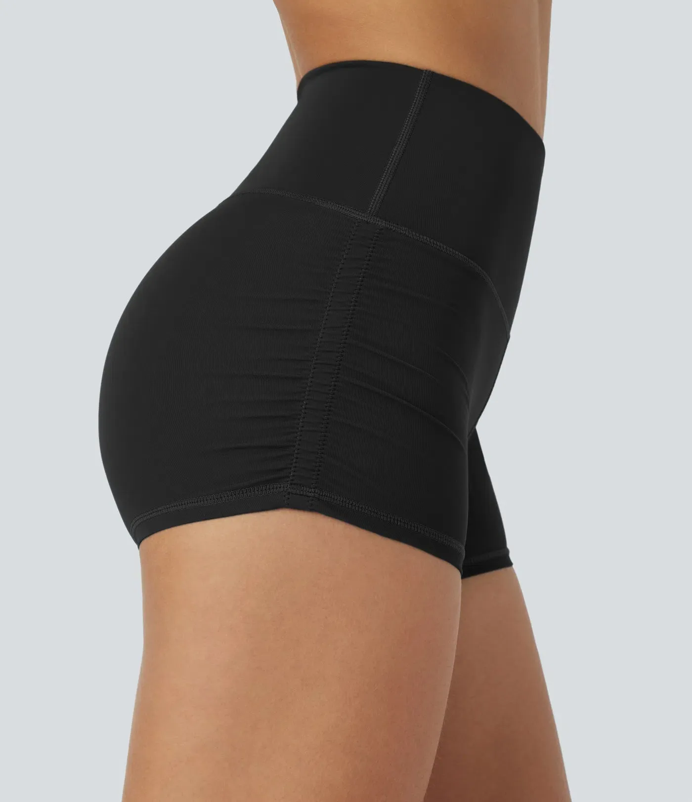 QuickDry SoCinched High-Waisted Tummy Control Ruched Running Biker Shorts – 2.5”