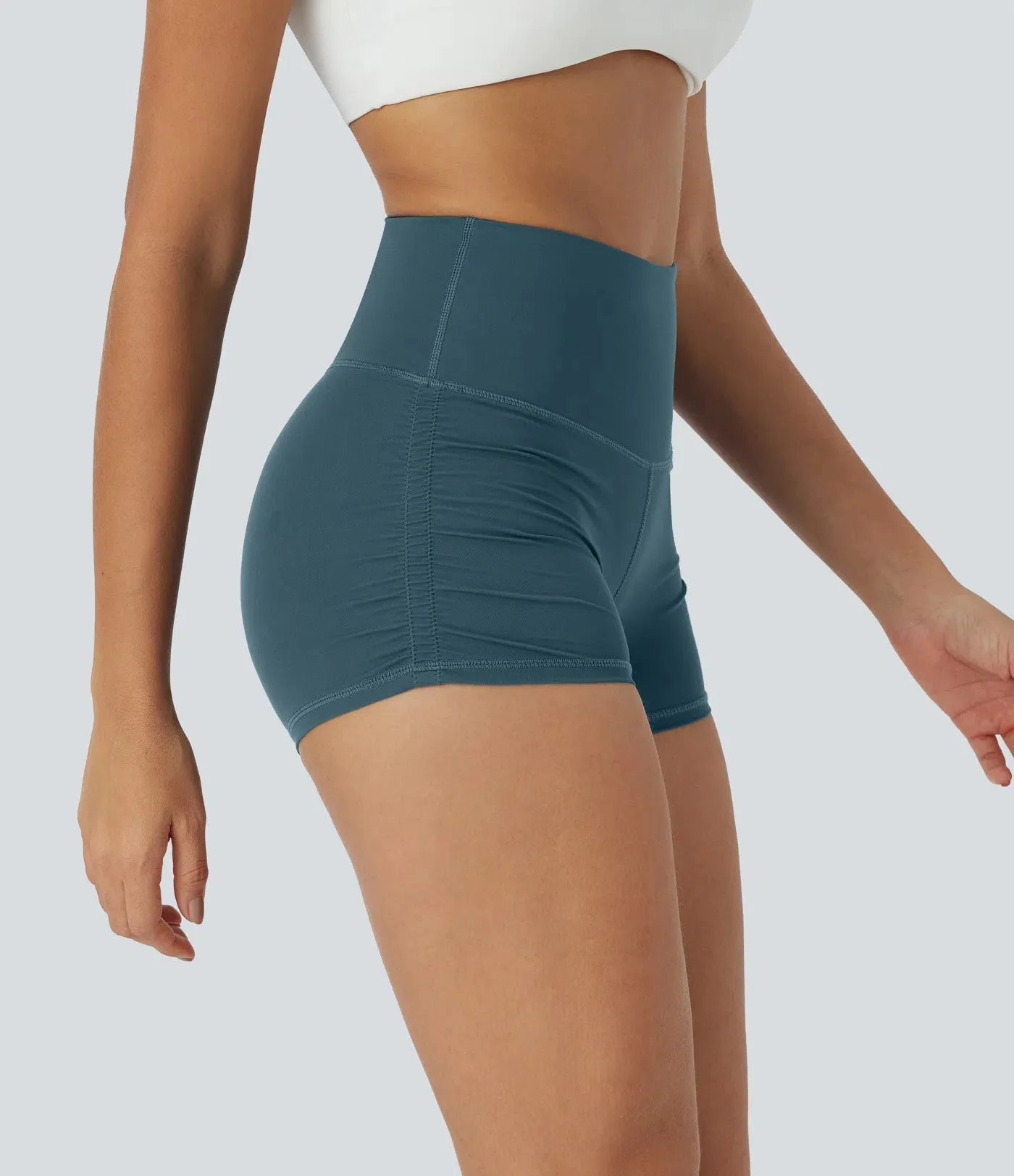 QuickDry SoCinched High-Waisted Tummy Control Ruched Running Biker Shorts – 2.5”