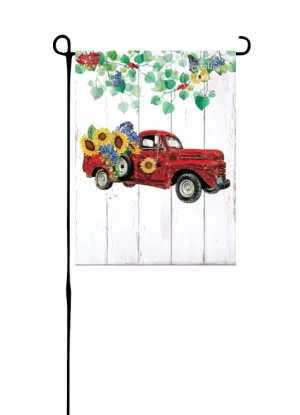 Red Flower Truck Garden Flag