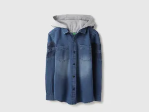 Regular Fit Hooded Solid Denim Shirt