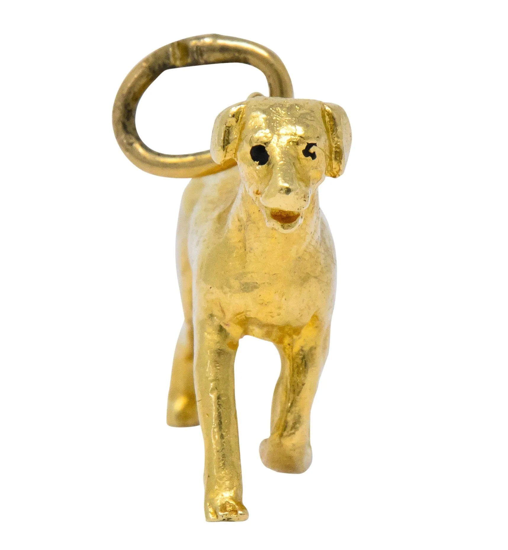 Retro 1950's Enamel 14 Karat Gold Realistic Dog Charm