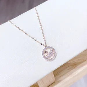 Rosegold Embedded Circle Swan Pendant