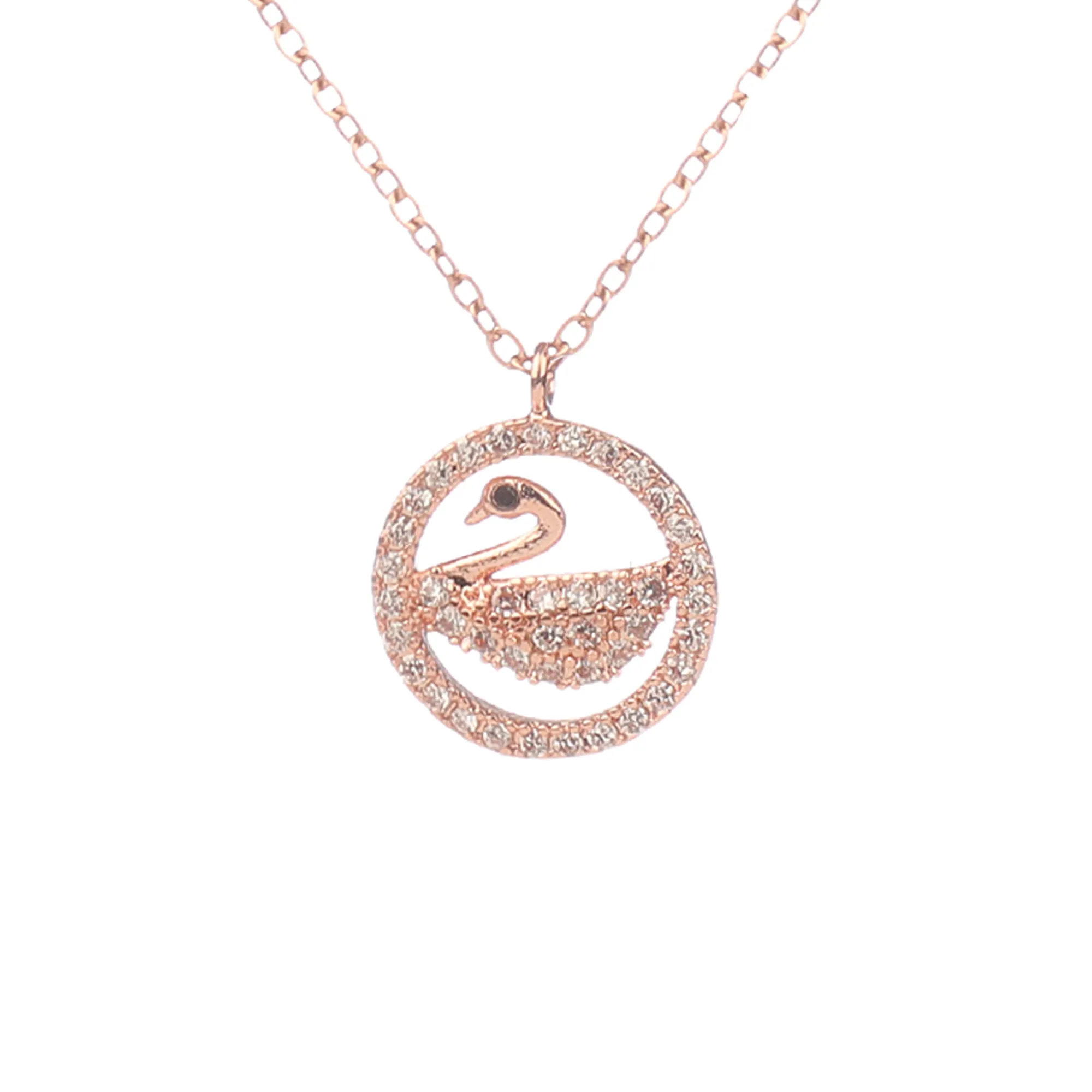 Rosegold Embedded Circle Swan Pendant