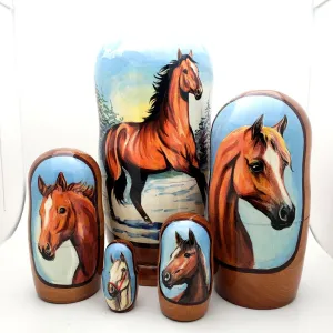 Running Horse Nesting Doll 5 piece 7" Tall Set