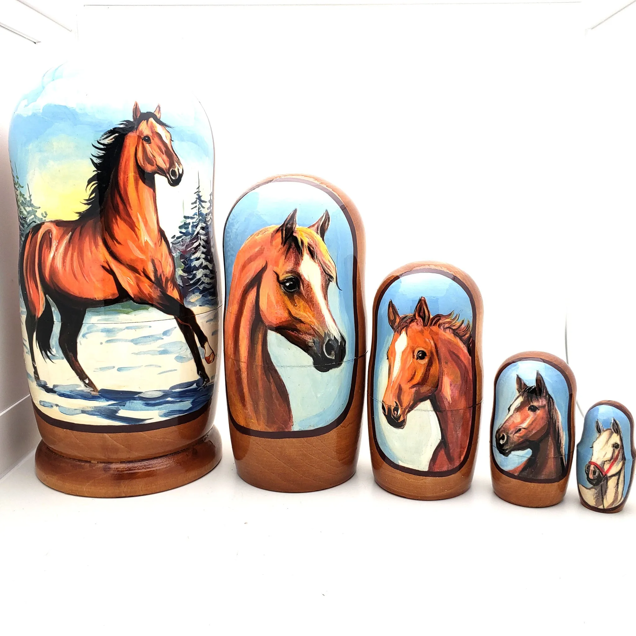 Running Horse Nesting Doll 5 piece 7" Tall Set