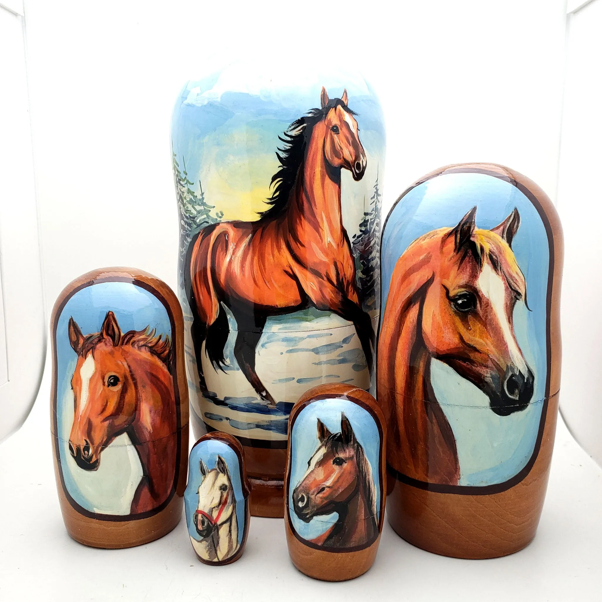 Running Horse Nesting Doll 5 piece 7" Tall Set