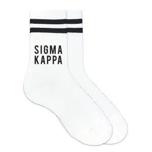 Sigma Kappa Black Writing Striped Crew Socks