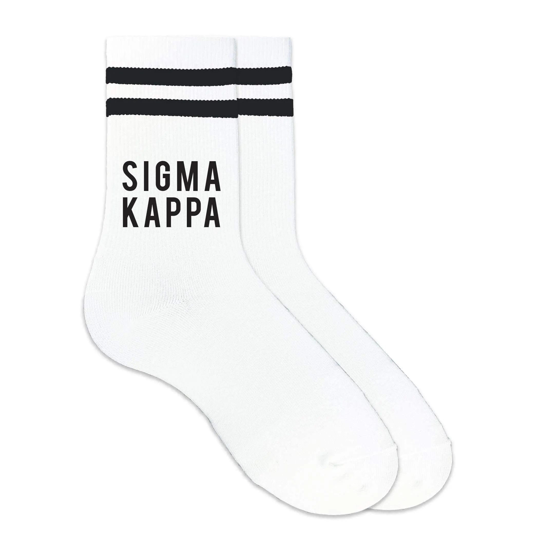 Sigma Kappa Black Writing Striped Crew Socks