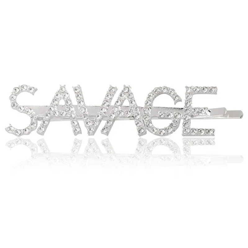Silver Savage Word Hairclip