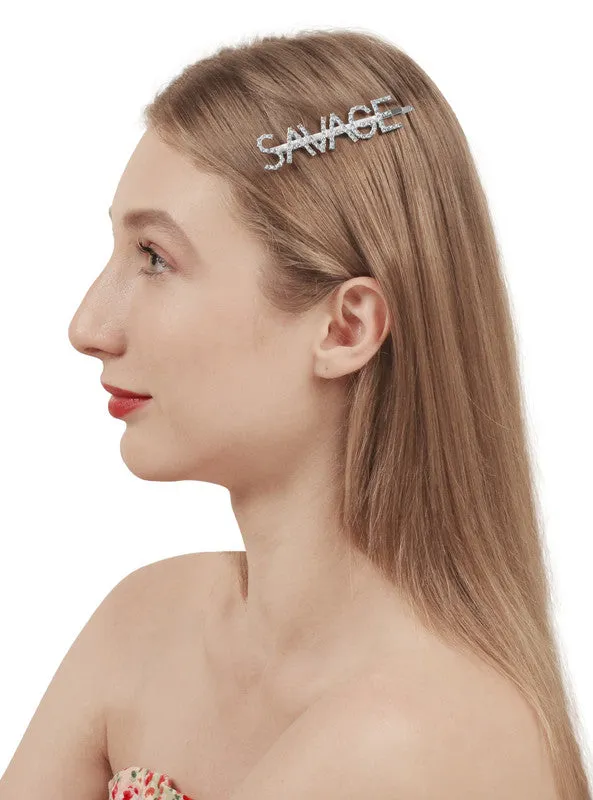 Silver Savage Word Hairclip