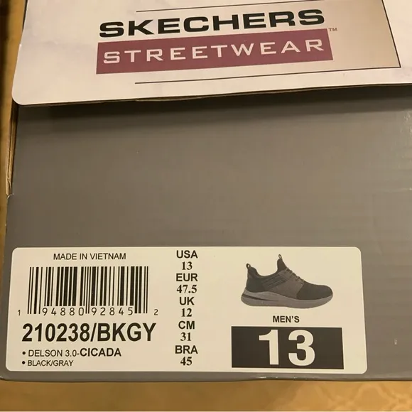 Skechers‎ Men's Delson 3.0 Cicada Sneaker Black/Gray 210238 Size 13