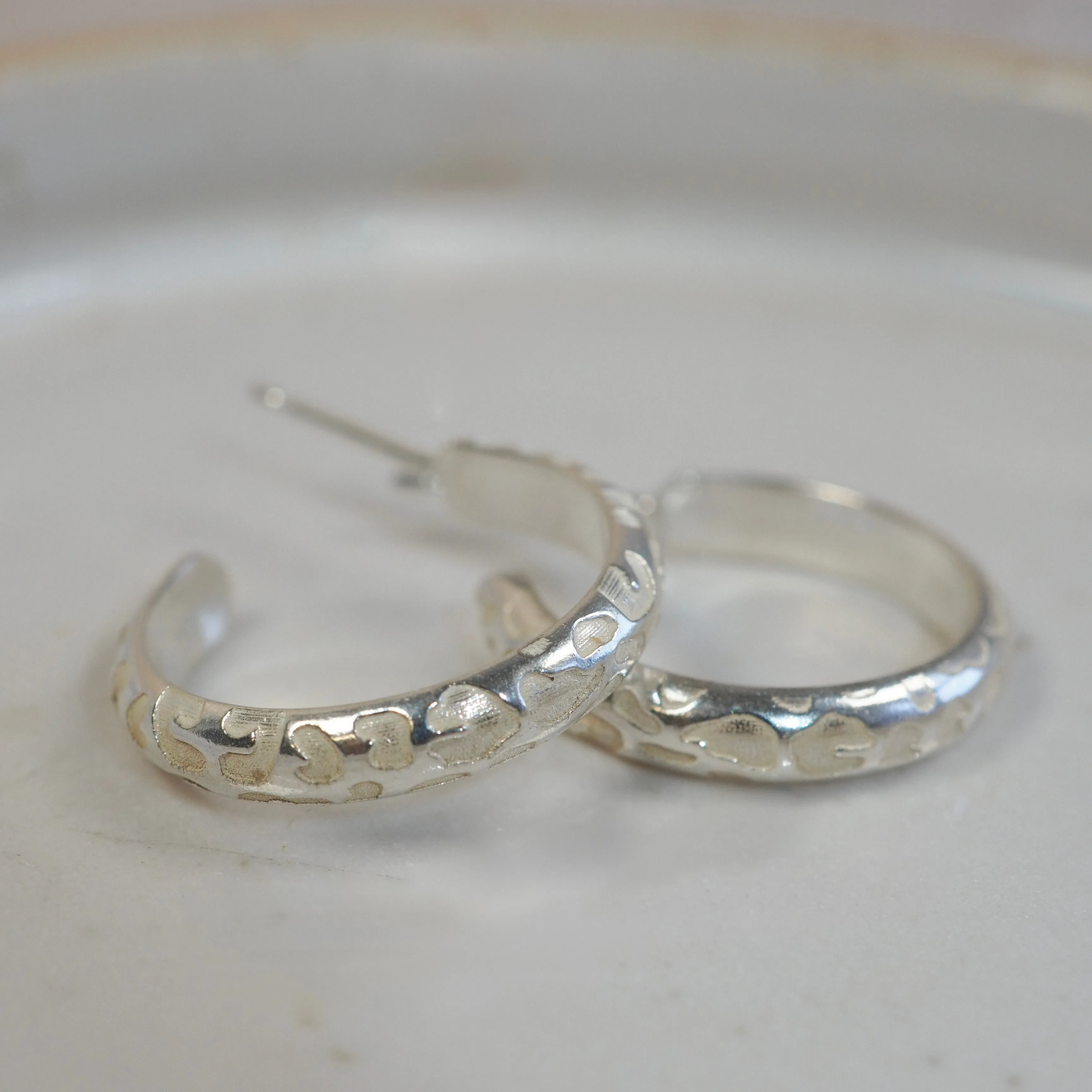 Sterling Silver Everyday Hoops - Light Leopard Print