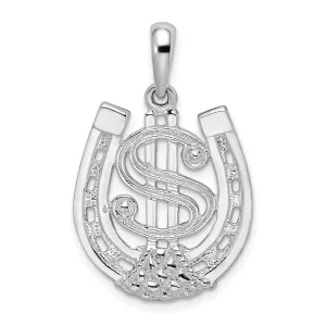 Sterling Silver Polished Dollar Sign In Horse Shoe Pendant