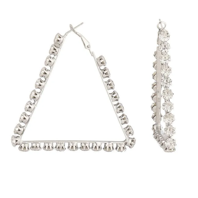 Studded Shinning Triangle Silver Earrings
