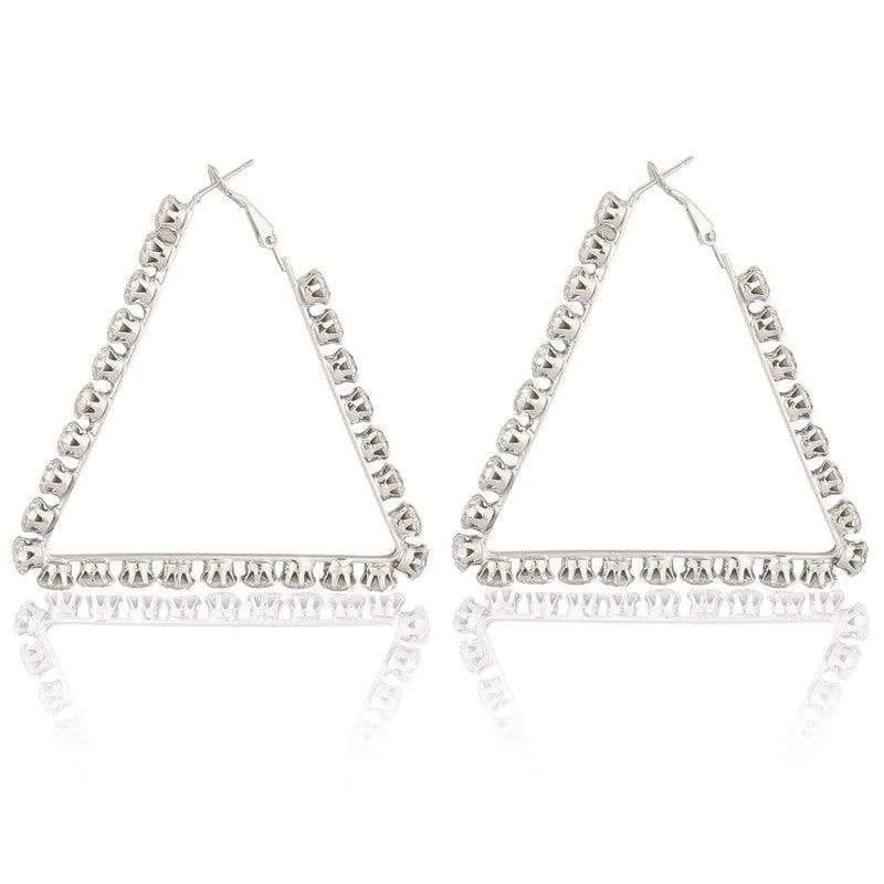Studded Shinning Triangle Silver Earrings