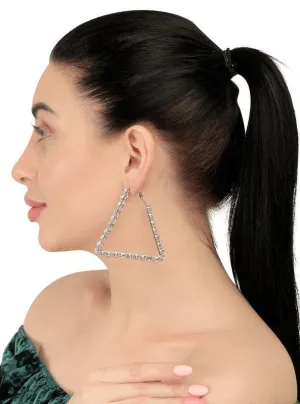 Studded Shinning Triangle Silver Earrings