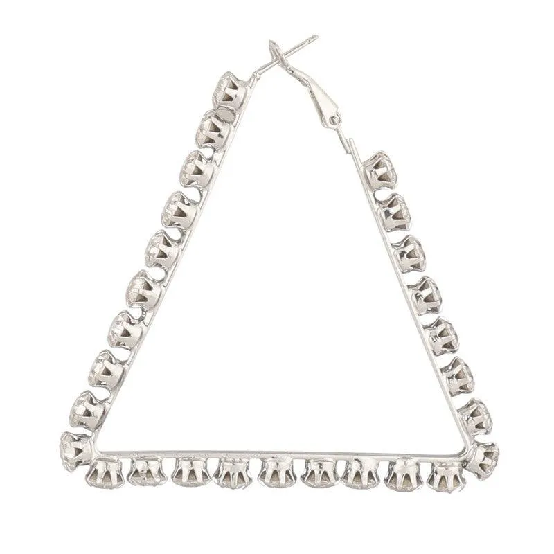 Studded Shinning Triangle Silver Earrings