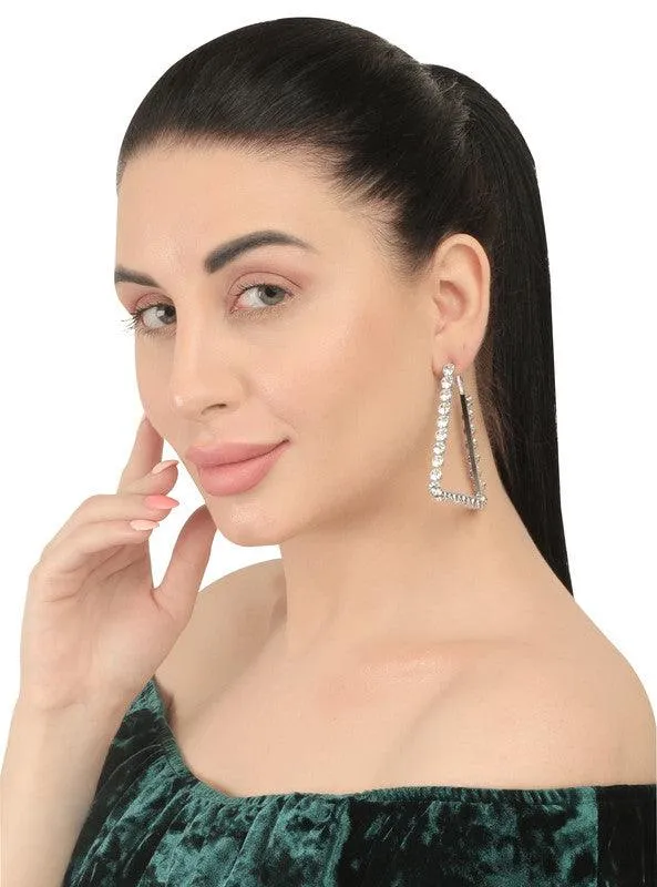 Studded Shinning Triangle Silver Earrings