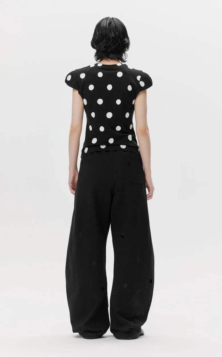T-shirt / JNBY Polka Dot Slim Fit Round Neck Shoulder Pad Short Sleeve T-Shirt(100% cotton)