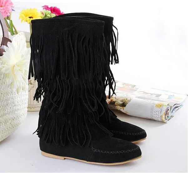 Tassel Low Heel 3 Layers Winter Boots